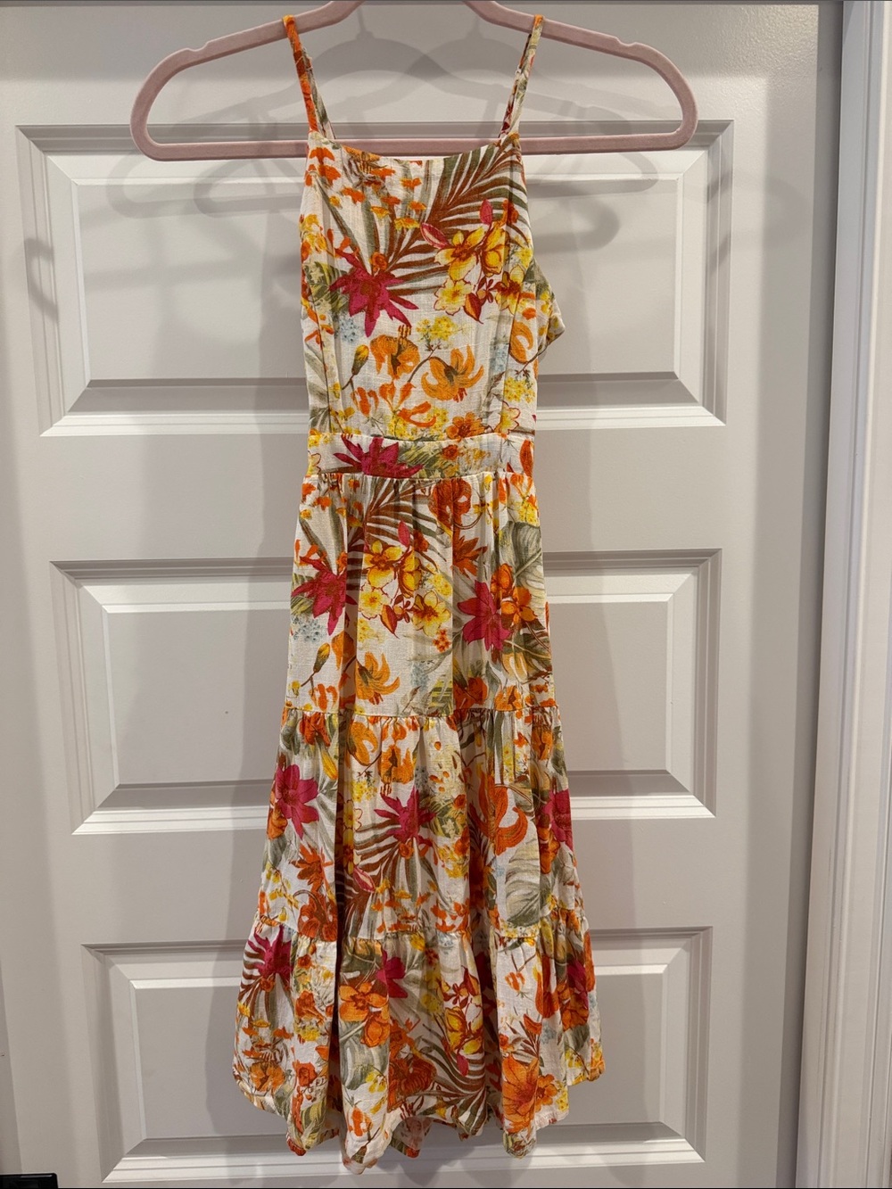 Chelsea & Violet Tropical Floral Tiered Sundress in Pink & Orange